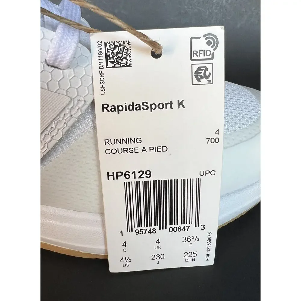 Adidas RapidaSport White Sneakers Kids 4.5 / Women's 5.5 US Size NWB